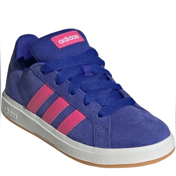 NWT Adidas Grand Court 00s Kids Size 4Y Blue Pink Suede Skate Puffy Tongue - Picture 2 of 9